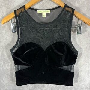 Urban Outfitters Staring at Stars Top Womens Black Sheer Velvet Cropped Sz Small